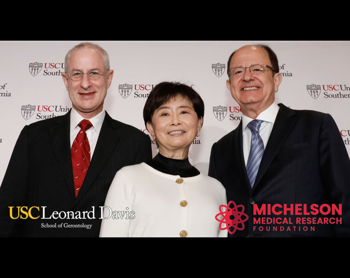 On May 8th 2018, USC Davis announced a $20M donation from USC Davis Board of Councilors member Mei-Lee Ney. This donation enables the creation of the Ney center for Healthspan science at USC Leonard Davis School of Gerontology. The research center will focus on longevity and aging. Credits: Pierre André Lowenstein, Aaron Kemp/MMRF. Jim Manuel Alejandre/USC Leonard Davis School of Gerontology.